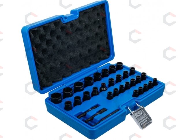 Specialus galvučių ir sraigtinių ištraukiklių rinkinys | 6.3 mm (1/4") / 10 mm (3/8") | 32 vnt. (74560) Specialus galvučių ir sraigtinių ištraukiklių rinkinys | 6.3 mm (1/4") / 10 mm (3/8") | 32 vnt. (74560)