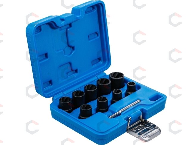 Specialus galvučių rinkinys / sraigtiniai ištraukikliai | 10 mm (3/8") | 10 - 19 mm | 10 vnt. (5265) 1 Specialus galvučių rinkinys / sraigtiniai ištraukikliai | 10 mm (3/8") | 10 - 19 mm | 10 vnt. (5265) 1