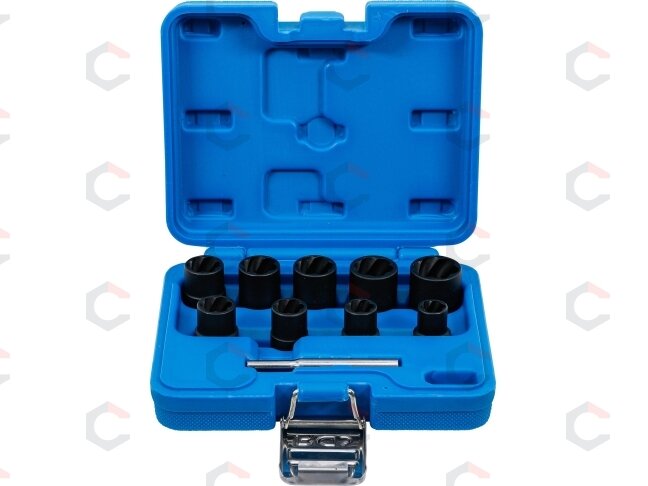 Specialus galvučių rinkinys / sraigtiniai ištraukikliai | 10 mm (3/8") | 10 - 19 mm | 10 vnt. (5265) Specialus galvučių rinkinys / sraigtiniai ištraukikliai | 10 mm (3/8") | 10 - 19 mm | 10 vnt. (5265)