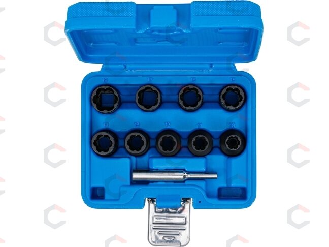 Specialus galvučių rinkinys / sraigtiniai ištraukikliai | 12,5 mm (1/2") | 10 - 19 mm | 10 vnt. (5266) 3 Specialus galvučių rinkinys / sraigtiniai ištraukikliai | 12,5 mm (1/2") | 10 - 19 mm | 10 vnt. (5266) 3