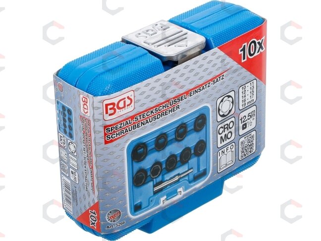 Specialus galvučių rinkinys / sraigtiniai ištraukikliai | 12,5 mm (1/2") | 10 - 19 mm | 10 vnt. (5266) 5 Specialus galvučių rinkinys / sraigtiniai ištraukikliai | 12,5 mm (1/2") | 10 - 19 mm | 10 vnt. (5266) 5