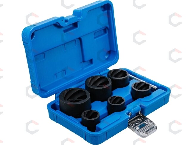 Specialus galvučių rinkinys / sraigtiniai ištraukikliai – CR-MO spiralinis – 1/2" + 3/4" | 22–41 mm | 6 vnt. (5268) 1 Specialus galvučių rinkinys / sraigtiniai ištraukikliai – CR-MO spiralinis – 1/2" + 3/4" | 22–41 mm | 6 vnt. (5268) 1