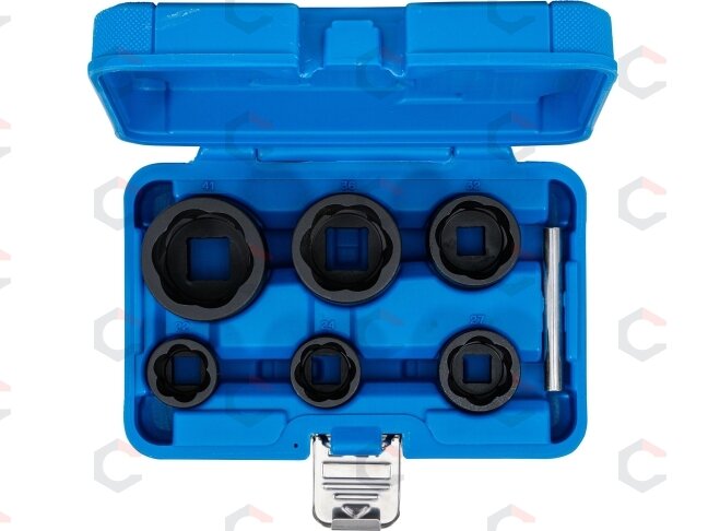 Specialus galvučių rinkinys / sraigtiniai ištraukikliai – CR-MO spiralinis – 1/2" + 3/4" | 22–41 mm | 6 vnt. (5268) 3 Specialus galvučių rinkinys / sraigtiniai ištraukikliai – CR-MO spiralinis – 1/2" + 3/4" | 22–41 mm | 6 vnt. (5268) 3