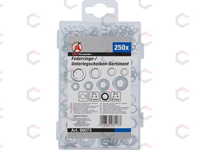 Spyruoklinių tarpinių asortimentas | Ø 4 - 8 mm | 250 vnt. (98073) 1 Spyruoklinių tarpinių asortimentas | Ø 4 - 8 mm | 250 vnt. (98073) 1