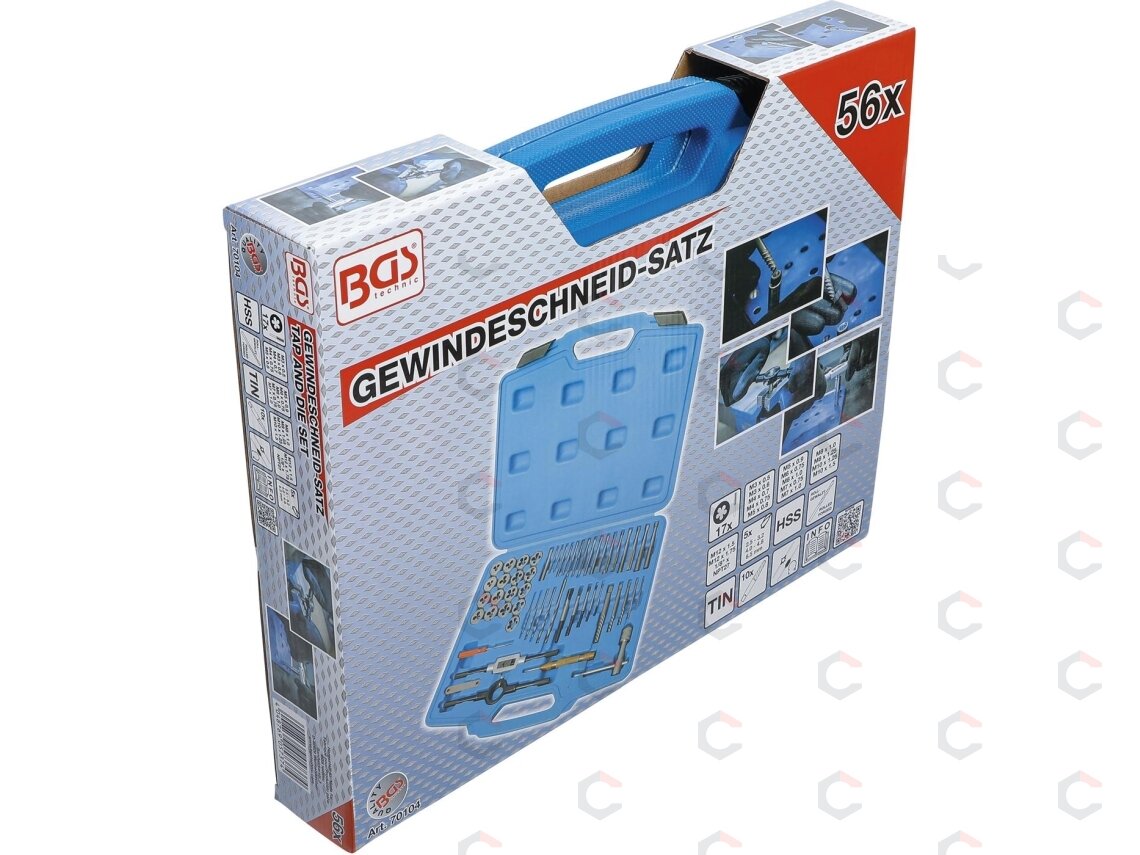 Sriegiklių ir sriegpjovių komplektas | M3 - M12 | 56 vnt. (70104) 2 Sriegiklių ir sriegpjovių komplektas | M3 - M12 | 56 vnt. (70104) 2