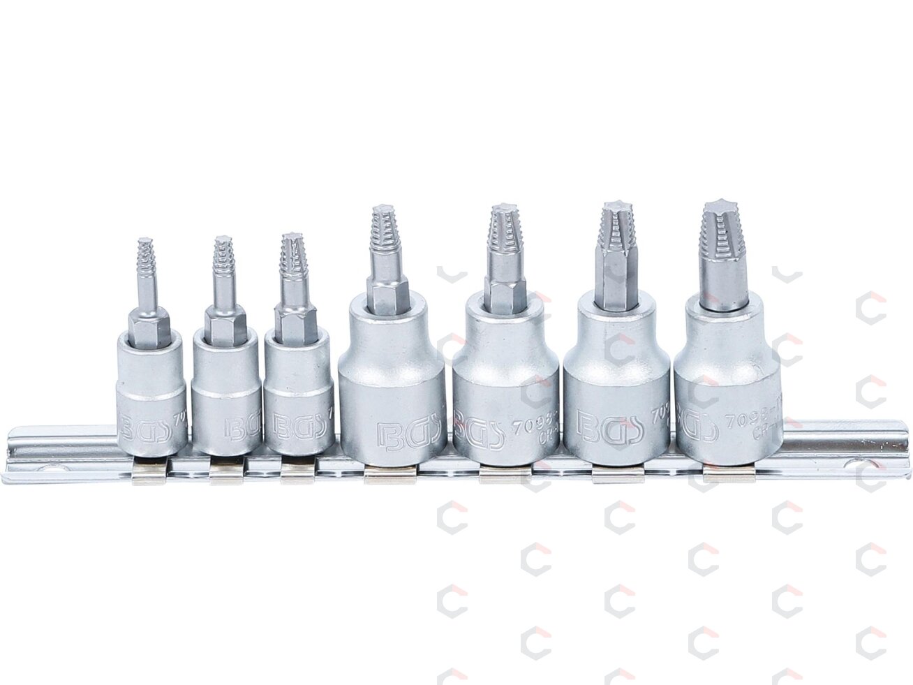 Sraigtiniai ištraukikliai | | 6,3 mm (1/4") / 10 mm (3/8") | pažeistam T-Star (Torx) T10 - T40 | 7 vnt. (7098) 1 Sraigtiniai ištraukikliai | | 6,3 mm (1/4") / 10 mm (3/8") | pažeistam T-Star (Torx) T10 - T40 | 7 vnt. (7098) 1