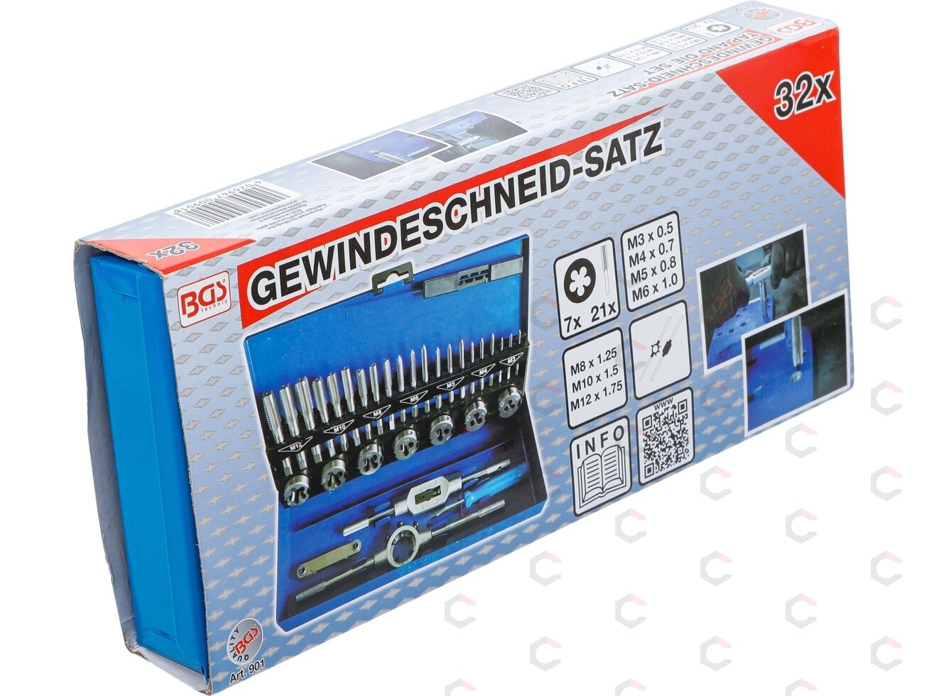Sriegiklių ir sriegpjovių rinkinys | M3 - M12 | 32 vnt. (901) 5