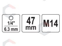 Adapteris M14 sriegiui su 1/4 col. šešiakampiu kotu, 47 mm (YT-47869) 4 Adapteris M14 sriegiui su 1/4 col. šešiakampiu kotu, 47 mm (YT-47869) 4