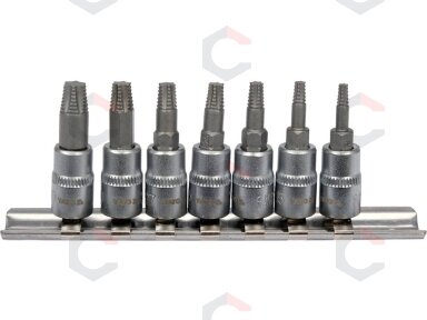 Sraigtiniai ištraukikliai | 6,3 mm (1/4") / 10 mm (3/8") | pažeistam T-Star (Torx) T10 - T40 | 7 vnt. (YT-04581)