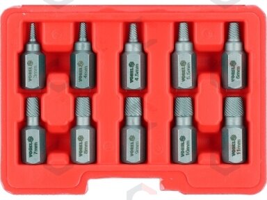 Sraigtiniai ištraukikliai | sugadintiems Hex/Torx/Spline | 3–11 mm | 10 vnt. (24007)