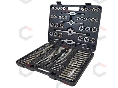 Sriegiklių ir sriegpjovių komplektas | M2 - M18 | 110 vnt. (ES-68110) Sriegiklių ir sriegpjovių komplektas | M2 - M18 | 110 vnt. (ES-68110)
