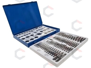 Sriegiklių ir sriegpjovių komplektas | M2 - M18 | 110 vnt. (SK16110) Sriegiklių ir sriegpjovių komplektas | M2 - M18 | 110 vnt. (SK16110)