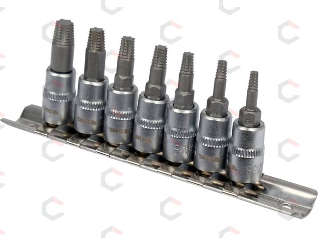 Sraigtiniai ištraukikliai | 6,3 mm (1/4") / 10 mm (3/8") | pažeistam T-Star (Torx) T10 - T40 | 7 vnt. (YT-04581) Sraigtiniai ištraukikliai | 6,3 mm (1/4") / 10 mm (3/8") | pažeistam T-Star (Torx) T10 - T40 | 7 vnt. (YT-04581)