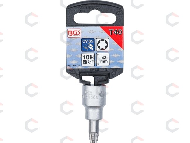 Sraigtinis ištraukimo antgalis | 10 mm (3/8") | pažeistam T-Star (Torx) T40 (7098-T40) 1 Sraigtinis ištraukimo antgalis | 10 mm (3/8") | pažeistam T-Star (Torx) T40 (7098-T40) 1