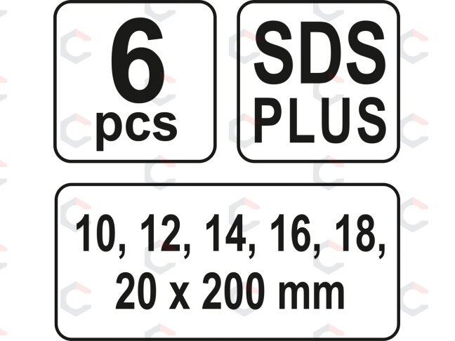 Sraigtinių grąžtų rinkinys | SDS PLIUS | 200 mm | FI-10-20 mm| 6 vnt. (YT-3300) 2 Sraigtinių grąžtų rinkinys | SDS PLIUS | 200 mm | FI-10-20 mm| 6 vnt. (YT-3300) 2