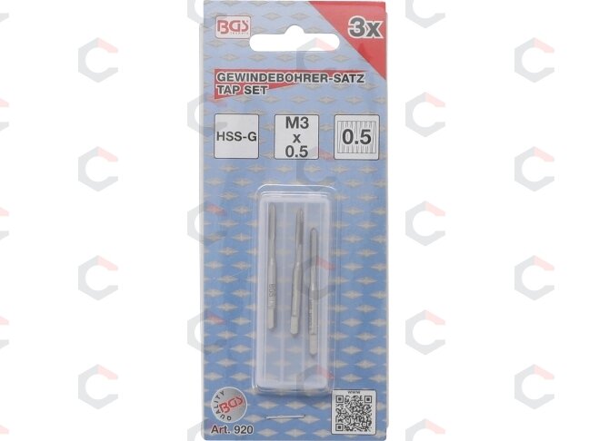 Sriegikliai | pirmas / vidurinis / galutinis sriegimas | M3 x 0.5 | 3 vnt. (920) 3 Sriegikliai | pirmas / vidurinis / galutinis sriegimas | M3 x 0.5 | 3 vnt. (920) 3