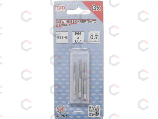 Sriegikliai | pirmas / vidurinis / galutinis sriegimas | M4 x 0.7 | 3 vnt. (921) 3 Sriegikliai | pirmas / vidurinis / galutinis sriegimas | M4 x 0.7 | 3 vnt. (921) 3