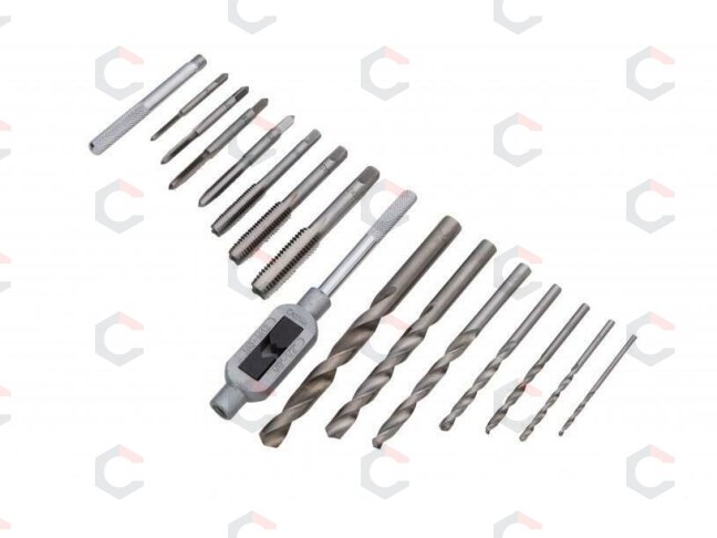 Sriegiklių ir grąžtų rinkinys – profesionalus HSS su T-rankena – M3–M12 / 2,5–10,2 mm | 16 vnt. (SK1633) 2