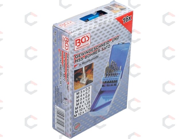 Sriegiklių ir grąžtų rinkinys | su T-rankena | HSS | M3 - M12 / 2,5 - 10,2 mm (1987) 5 Sriegiklių ir grąžtų rinkinys | su T-rankena | HSS | M3 - M12 / 2,5 - 10,2 mm (1987) 5