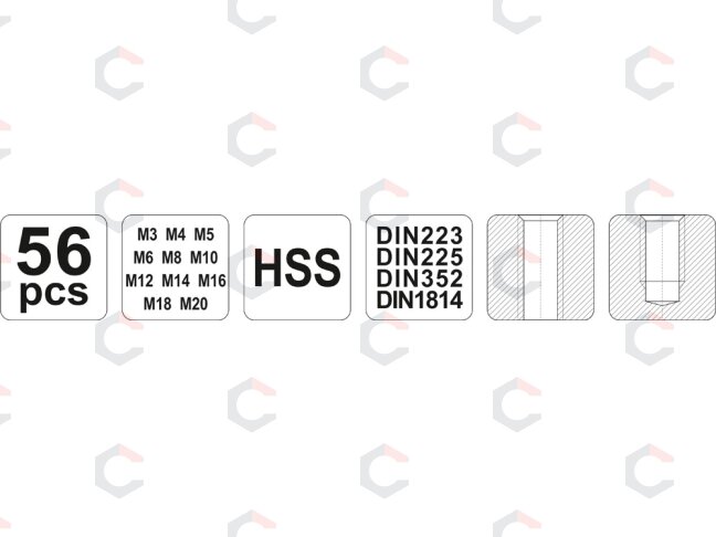 Sriegiklių ir sriegpjovių rinkinys | HSS | М3-М20 | 56 vnt. (YT-2979) 4 Sriegiklių ir sriegpjovių rinkinys | HSS | М3-М20 | 56 vnt. (YT-2979) 4