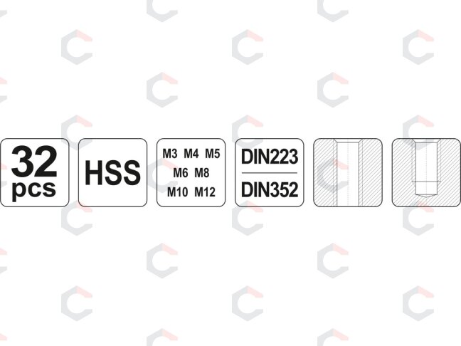 Sriegiklių ir sriegpjovių rinkinys | M3–M12 | HSS M2 | 32 vnt. | YATO (YT-2975) 5 Sriegiklių ir sriegpjovių rinkinys | M3–M12 | HSS M2 | 32 vnt. | YATO (YT-2975) 5