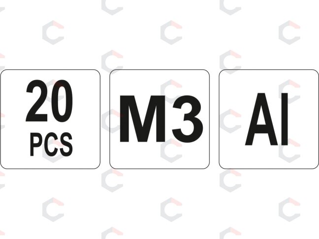 Srieginės kniedės aliuminės | M3/20 vnt. (YT-36451) 3 Srieginės kniedės aliuminės | M3/20 vnt. (YT-36451) 3