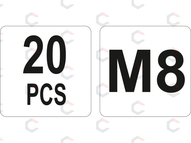 Srieginės kniedės plieninės | M8/20 vnt. (YT-36474) 2 Srieginės kniedės plieninės | M8/20 vnt. (YT-36474) 2