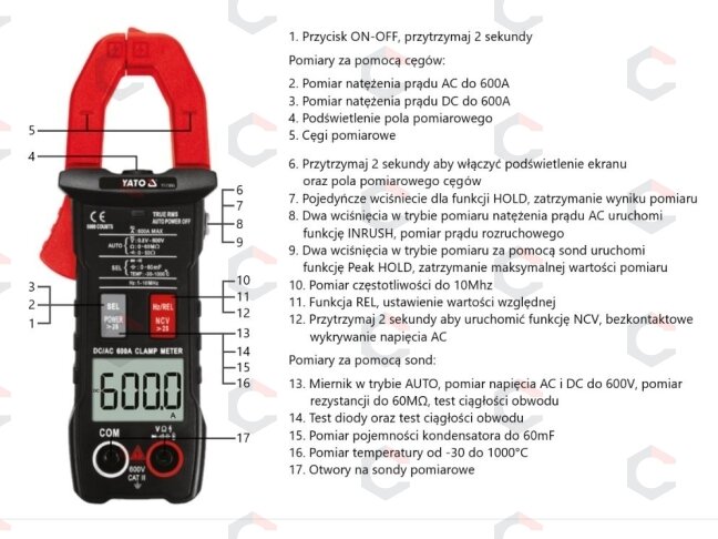 Srovės matavimo replės | automatinės | AC / DC 600A (YT-73093) 6 Srovės matavimo replės | automatinės | AC / DC 600A (YT-73093) 6