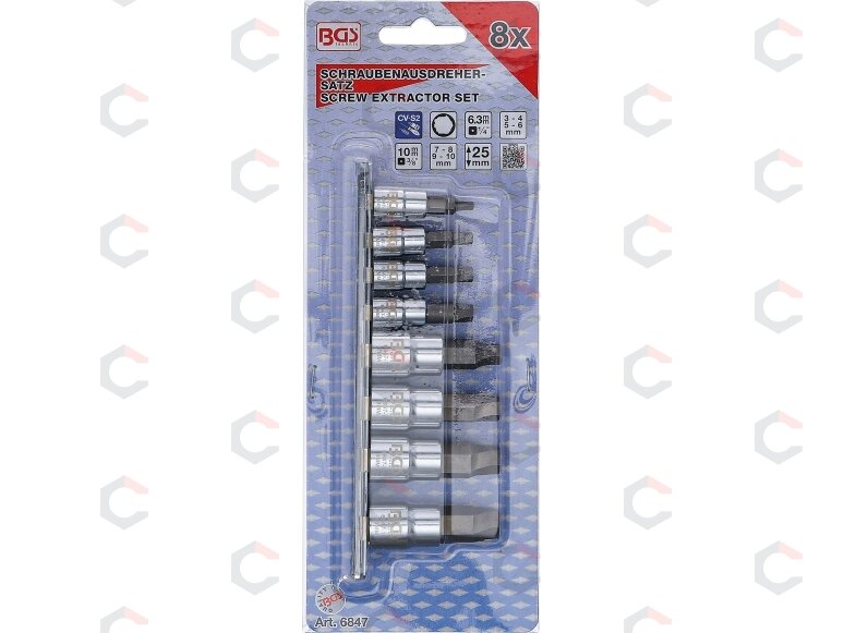 Sraigtiniai ištraukikliai | pažeistam hex | 6.3 mm (1/4") / 10 mm (3/8") | 3 - 10 mm | 8 vnt. (6847) 3 Sraigtiniai ištraukikliai | pažeistam hex | 6.3 mm (1/4") / 10 mm (3/8") | 3 - 10 mm | 8 vnt. (6847) 3