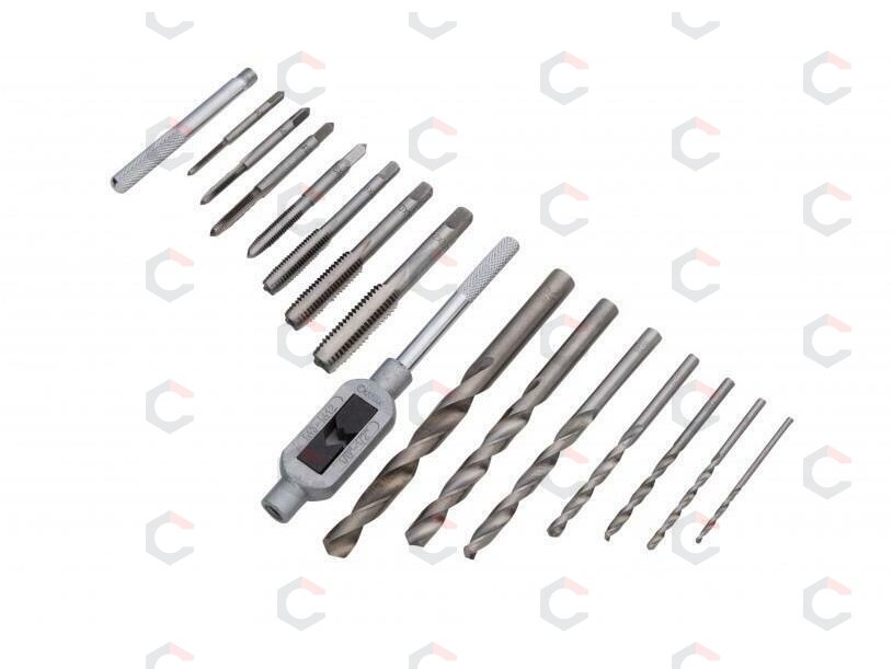 Sriegiklių ir grąžtų rinkinys – profesionalus HSS su T-rankena – M3–M12 / 2,5–10,2 mm | 16 vnt. (SK1633) 2