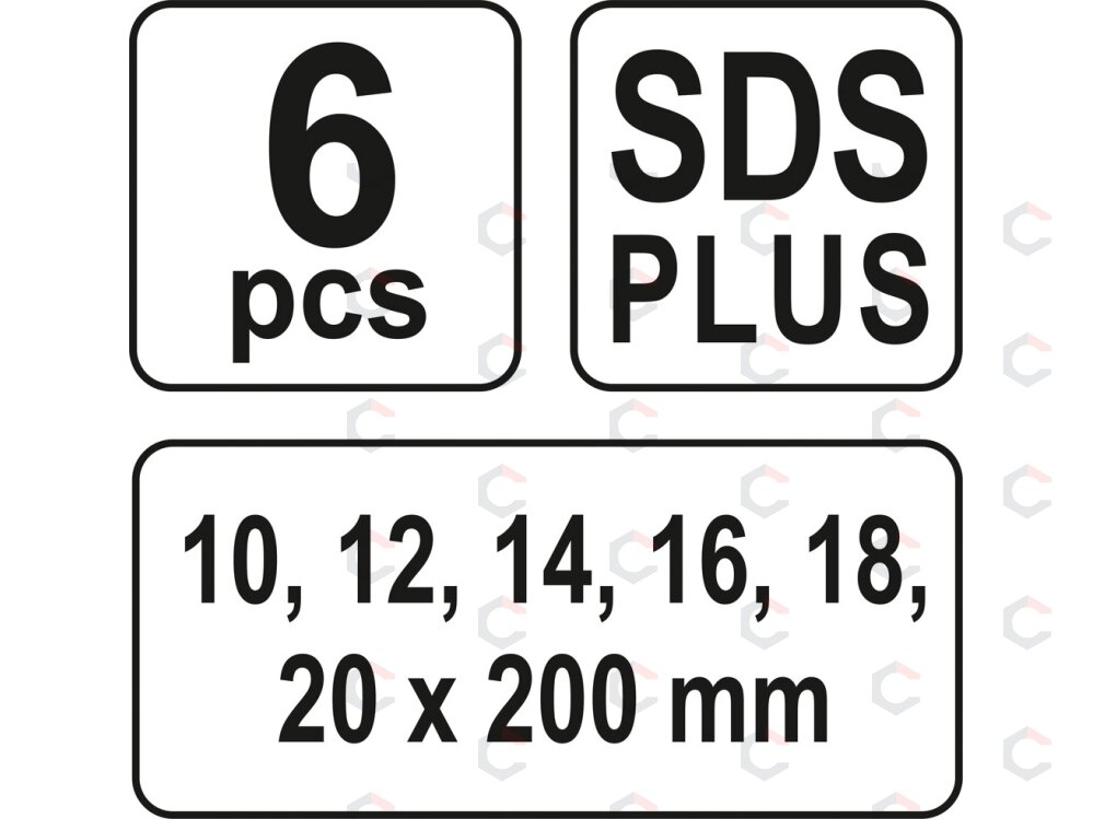 Sraigtinių grąžtų rinkinys | SDS PLIUS | 200 mm | FI-10-20 mm| 6 vnt. (YT-3300) 2 Sraigtinių grąžtų rinkinys | SDS PLIUS | 200 mm | FI-10-20 mm| 6 vnt. (YT-3300) 2
