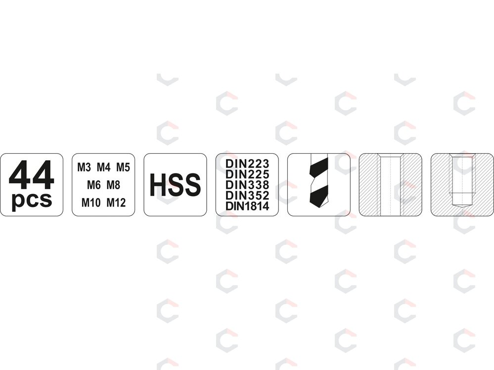 Sriegiklių ir sriegpjovių rinkinys | M3–M12 | HSS M2 | 44 vnt. | YATO (YT-2978) 4 Sriegiklių ir sriegpjovių rinkinys | M3–M12 | HSS M2 | 44 vnt. | YATO (YT-2978) 4