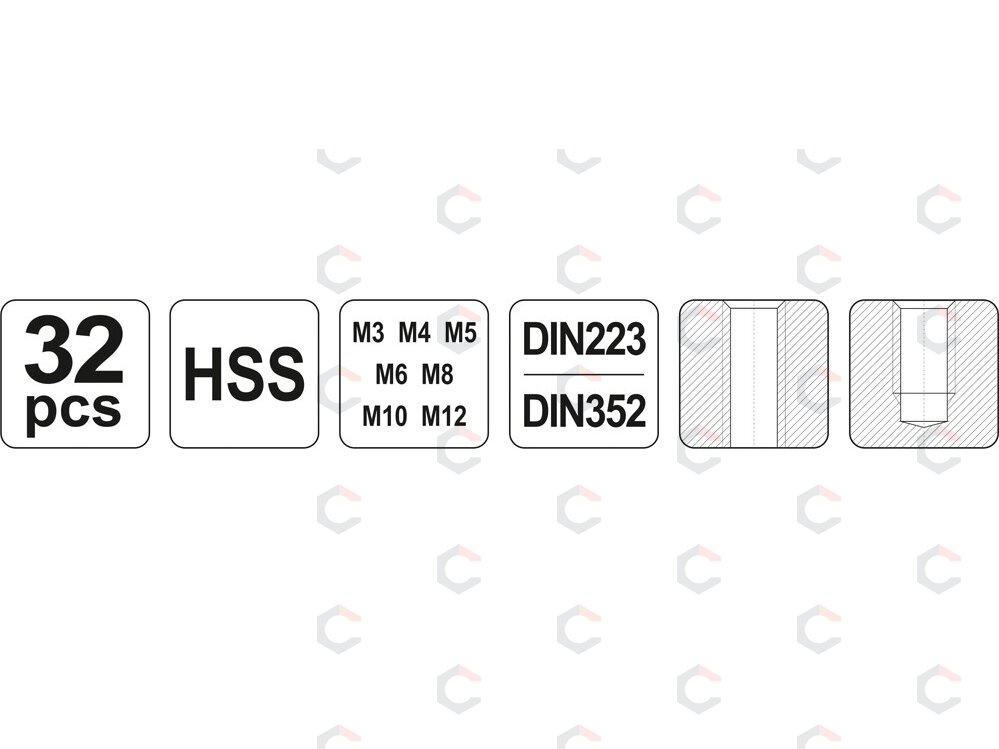 Sriegiklių ir sriegpjovių rinkinys | M3–M12 | HSS M2 | 32 vnt. | YATO (YT-2975) 5 Sriegiklių ir sriegpjovių rinkinys | M3–M12 | HSS M2 | 32 vnt. | YATO (YT-2975) 5