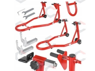 Motociklo priekinio ir galinio rato stovų rinkinys | 250 kg | L formos (JC-402) Motociklo priekinio ir galinio rato stovų rinkinys | 250 kg | L formos (JC-402)