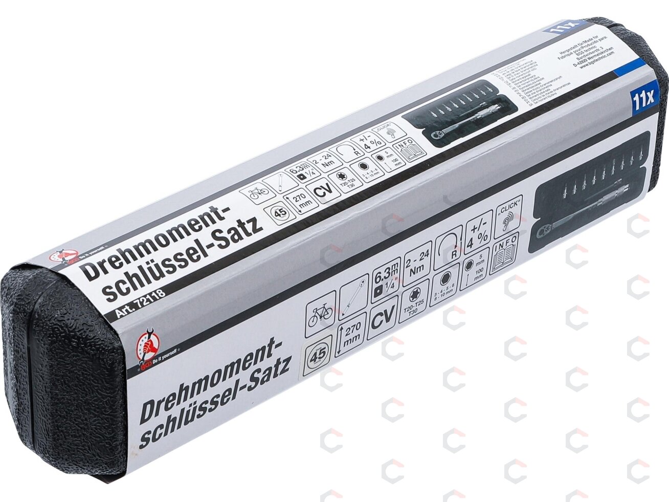 Dinamometrinio rakto rinkinys | 6,3 mm (1/4") | 2–24 Nm | 11 vnt. (72118) 7 Dinamometrinio rakto rinkinys | 6,3 mm (1/4") | 2–24 Nm | 11 vnt. (72118) 7