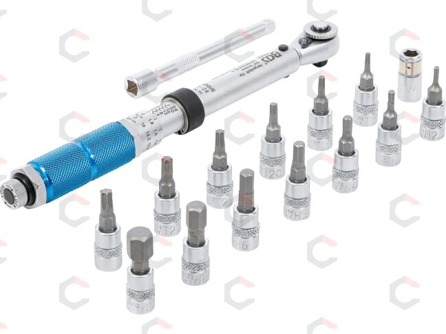 Dinamometrinio rakto rinkinys | 6,3 mm (1/4") | 3–24 Nm | 16 vnt. (72088) 1 Dinamometrinio rakto rinkinys | 6,3 mm (1/4") | 3–24 Nm | 16 vnt. (72088) 1