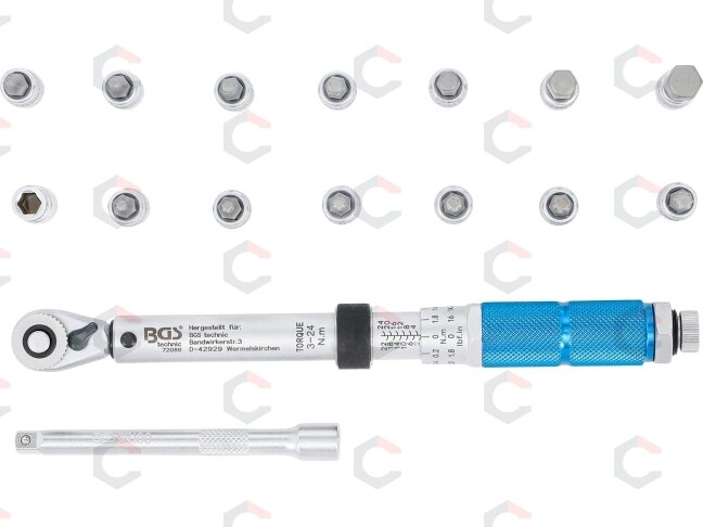 Dinamometrinio rakto rinkinys | 6,3 mm (1/4") | 3–24 Nm | 16 vnt. (72088) 5