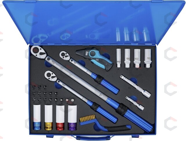 Sukimo momento veržliarakčių rinkinys | 6,3 mm (1/4"), 10 mm (3/8"), 12,5 mm (1/2") | 31 vnt. (74305) 5 Sukimo momento veržliarakčių rinkinys | 6,3 mm (1/4"), 10 mm (3/8"), 12,5 mm (1/2") | 31 vnt. (74305) 5