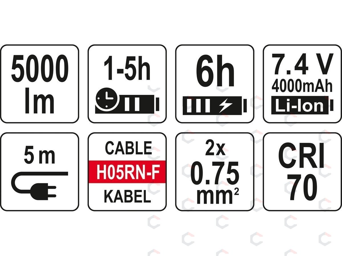 Šviesos diodų lempos / prožektoriai | 220V / akumulatorinė: LI-ION | su trikoju | 5000lm (YT-81811) 6 Šviesos diodų lempos / prožektoriai | 220V / akumulatorinė: LI-ION | su trikoju | 5000lm (YT-81811) 6