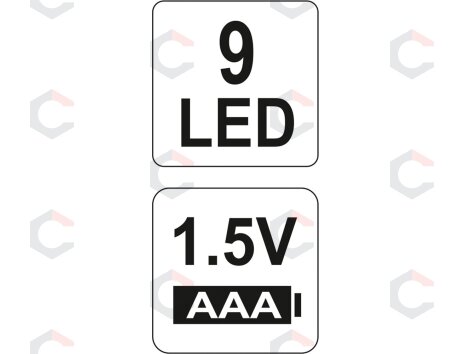 Šviesos diodų prožektorius 9 LED, juodas (YT-08570) 3 Šviesos diodų prožektorius 9 LED, juodas (YT-08570) 3