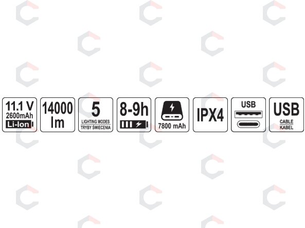 Šviesos diodų prožektorius akumuliatorinis | 210W 14000 lm (88558) 8