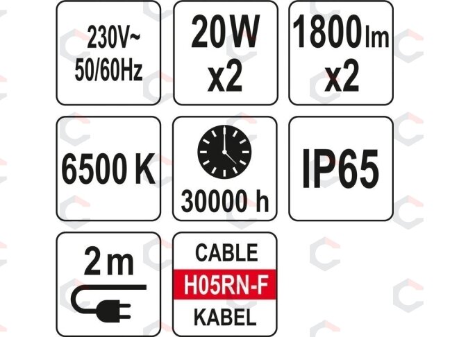 Šviesos diodų lempa / prožektorius | su stovu | SMD LED 2 x 20W 3600 LM (YT-81815) 6 Šviesos diodų lempa / prožektorius | su stovu | SMD LED 2 x 20W 3600 LM (YT-81815) 6