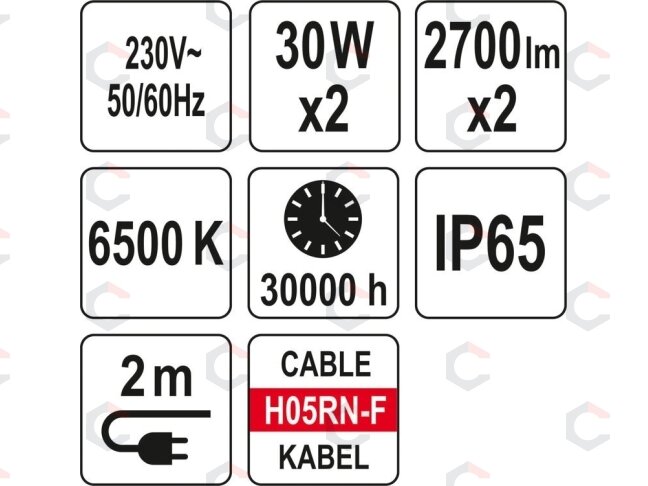 Šviesos diodų lempa / prožektorius | su stovu | SMD LED 2 x 30W 5400 LM (YT-81817) 6 Šviesos diodų lempa / prožektorius | su stovu | SMD LED 2 x 30W 5400 LM (YT-81817) 6