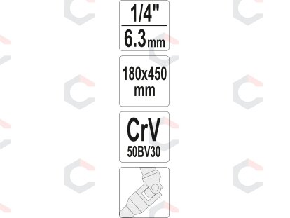 T rankena | šarnyrinis kvadratas 6,3 mm (1/4") | 450 mm (YT-15291) 2 T rankena | šarnyrinis kvadratas 6,3 mm (1/4") | 450 mm (YT-15291) 2