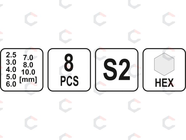 T-rankenėlių atsuktuvų rinkinys | Hex šešiakampis Hex 2.5-10 mm | 8 vnt. (YT-05583) 2