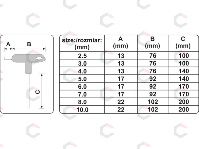 T-rankenėlių atsuktuvų rinkinys | Hex šešiakampis Hex 2.5-10 mm | 8 vnt. (YT-05583) 3