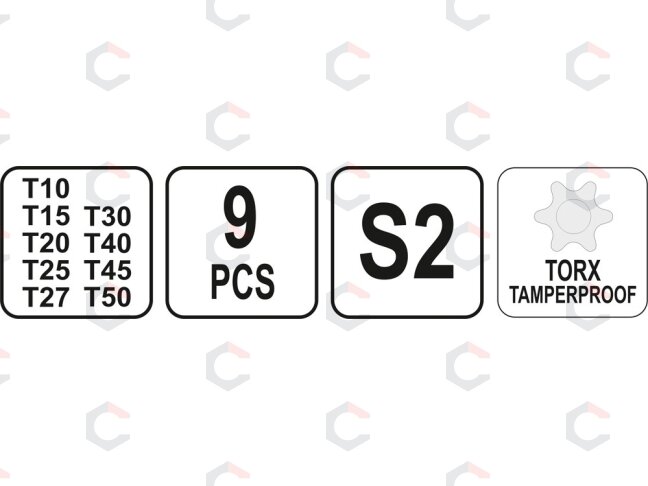 T-rankenėlių atsuktuvų rinkinys | T-Star su skyle (Torx) | T10-T50 | 9 vnt. (YT-05615) 1
