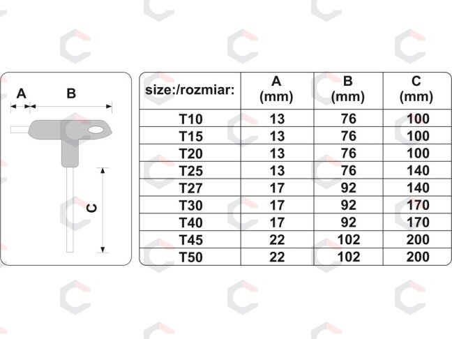 T-rankenėlių atsuktuvų rinkinys | T-Star su skyle (Torx) | T10-T50 | 9 vnt. (YT-05615) 2