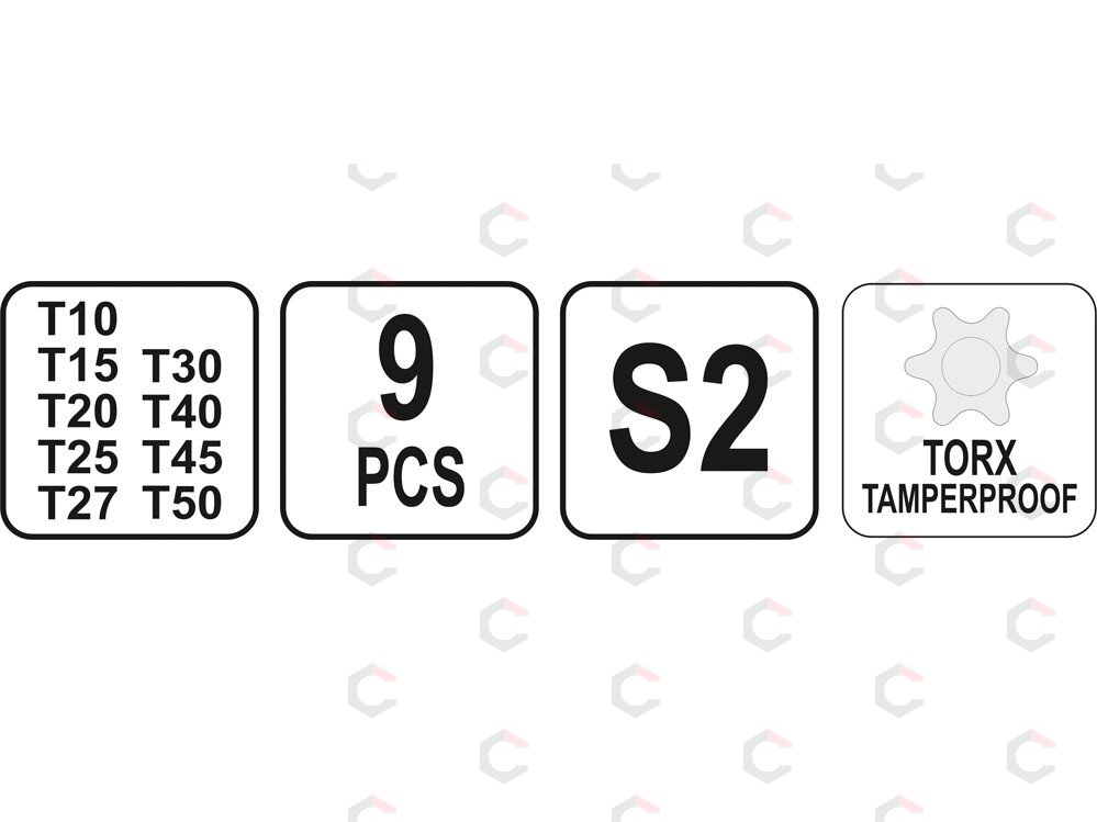 T-rankenėlių atsuktuvų rinkinys | T-Star su skyle (Torx) | T10-T50 | 9 vnt. (YT-05615) 1