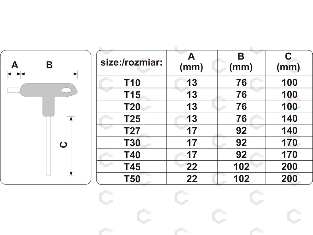 T-rankenėlių atsuktuvų rinkinys | T-Star su skyle (Torx) | T10-T50 | 9 vnt. (YT-05615) 2